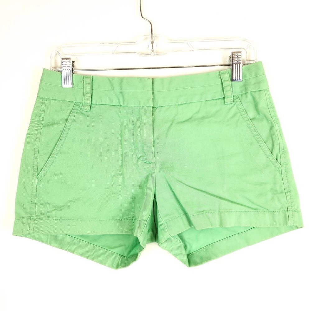 J. Crew 0 Chino Green Shorts Flat Front Low‎ Rise